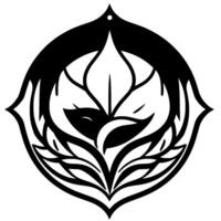 Monochromatic botanical with a layered floral arrangement, detailed leaf patterns, and an ornate, symmetrical, circular composition. vector