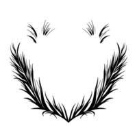 A symmetrical black and white botanical illustration of a stylized, heartshaped arrangement of spiky leaves and grasses, forming a visual frame. vector