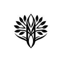 Symmetric Black and White Floral with Intertwined Lines and Leafy Branches, Abstract Nature on White vector