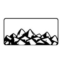Minimalist Black and White Line Art of Mountains and Rocks Enclosed in a Rectangular Frame vector