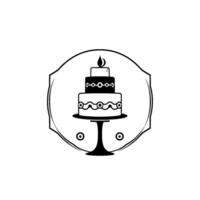 Black White Cake with Three Tiers, Candle Flame, and Ornate Decorative Border, Isolated . vector