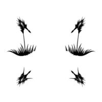Symmetrical minimalist black ink illustration of four stylized grasslike elements with feathery tops on a white background. vector