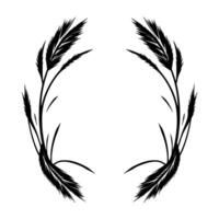 Stylized Black Wheat Stalks Forming Symmetrical Wreath or Oval Shape on White Background Elegant and Minimalist . vector