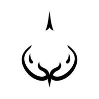 Abstract symmetrical black ink on white background two crescent shapes linked by a central point, with a similar element above. vector