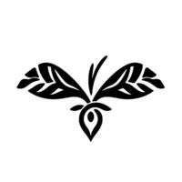 Minimalist black and white floral , symmetrical abstract representation of a flower and leaves with a modern aesthetic. vector