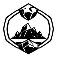Geometric Mountain Range A symmetrical emblem featuring stylized mountain peaks within a multifaceted frame, evoking adventure and natures grandeur. vector