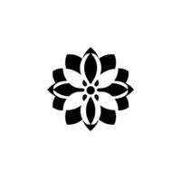 A symmetrical black and white floral illustration, centered on a plain white background, showcasing a minimalist and modern with intricate petal details. vector