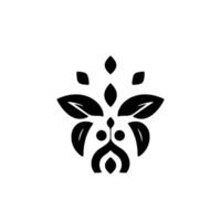 Bold Black and White Symmetric LeafBased Organic Abstract Floral Ornament on White Background, Nature Motif, Simple Elegance. vector