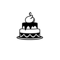 Minimalist Black and White TwoTiered Birthday Cake with Candle and Rounded Icing on a White Background. vector