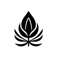 Black and white stylized botanical of a central bloom with teardropshaped petals, minimalist and elegant. vector