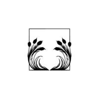 Symmetrical Black Silhouette of Ornamental Wheat Ears and Curved Stalks within a Square Frame on a White Background vector