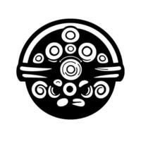 Abstract Black and White Circular Featuring Concentric Circles, Swirls, and Arrows, Resembling a Decorative Mandala or Geometric Pattern. vector