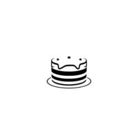 Minimalist black and white cake illustration round shape, striped layers, drip icing, dots, simple , isolated on white. vector