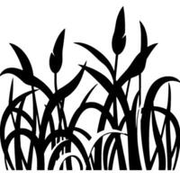 Black and White Illustration of Reeds, Cattails, and Blades of Grass, Illustrating a Marshy Environment. vector