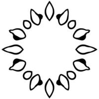 Symmetrical Black and White Floral with a diamond shape in center comprised of leaves and circle accents. vector