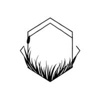Geometric Frame with Wheat and Grass Silhouette Minimalist Black White Nature vector