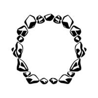 A stylized black and white circular frame comprised of geometric rock shapes, creating a modern and minimalist element. vector