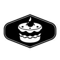 Black and White Cake Layered Dessert with a Lit Candle, Set Within a Hexagonal Frame, Isolated on White. vector