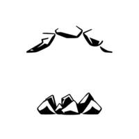 Stylized Black and White Mountain Range Above Abstract Shapes Against a White Background, Illustrative Concept. vector