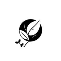 Minimalist black and white featuring stylized leaves within a circle, with delicate sprigs, conveying natures essence. vector