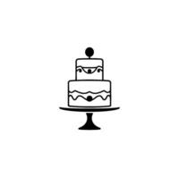 Minimalist Black and White TwoTier Cake with Decorative Elements on Cake Stand, Isolated on White Background. vector