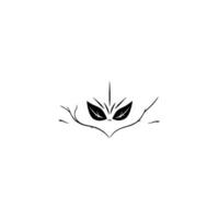 Minimalist black leaf and branch , resembling a stylized face or mask, set against a clean white background, creating a sense of nature. vector