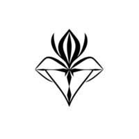 A symmetrical black and white stylized flower emblem on a white background, consisting of pointed petals and geometric diamondlike shapes. vector