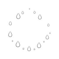 Minimalist illustration A circular arrangement of black outlined teardrops and water droplets on a stark white background. vector