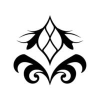 Elegant symmetrical black floral with curved petals and diamond center, isolated on a white background, perfect for decorative use. vector