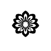 Bold, symmetrical, black and white floral with petallike shapes and a central starburst pattern. Isolated on white. vector