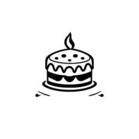 Minimalist Black and White Illustration of a Tiered Cake with a Single Flame, Dots, and a Simple Plate . vector