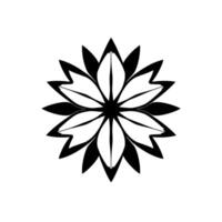 Symmetrical Black and White Floral Mandala with Angular Petal Forms on White Background. vector