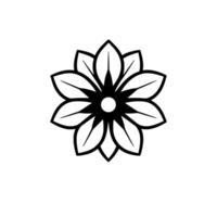 Isolated, symmetrical black and white flower or with layered petals and central circular element on a plain white background. vector