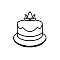 Minimalist Illustration Tiered Cake with Leafy Topper, Black and White, Festive, Element. vector