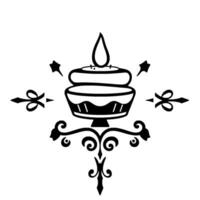 Elegant Black and White Illustration Stylized Cake with Ornamental Details and Decorative Flourishes, set against a clean white background. vector