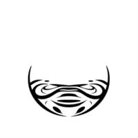 Simplified Black Ink Drawing of a Tribal Mask Fragment with Ornate Swirls, Isolated on White Background. vector