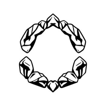 Abstract Black and White Geometric Illustration of Interlocking, Angular Shapes Creating a Circular Emblem. vector