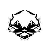 Symmetrical Mountainscape Animal Mask Stylized black and white artwork depicting a mountain range in a masklike, mirrored arrangement on a white background. vector
