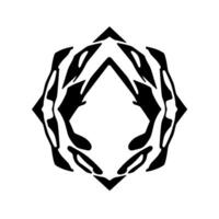 Symmetrical Abstract Black and White Artwork of an Enclosed Diamond with Internal Figurative Shapes and Geometric Edges. vector