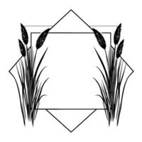 Minimalist Black White Botanical Illustration Frame with Feathery Grass Geometric Lines vector