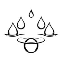 Stylized monochrome illustration of water droplets falling into a rippleeffect pool, forming a harmonious symmetrical pattern. vector