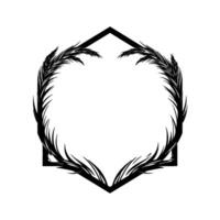 Black White Geometric Floral Frame with Feathery Accents on White Background. vector