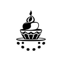 Elegant Black and White Cupcake with Swirled Frosting, Scalloped Cupcake Liner, and Decorative Dots on a White Background. vector