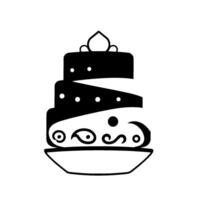Black and white stylized tiered cake with intricate , top crown, and symmetrical decorative elements, minimal and elegant. vector