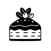 Monochromatic of a decorated cake slice, adorned with a stylized flower, dots, and wavy frosting lines, isolated on white. vector