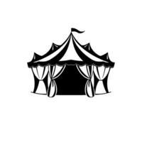 Minimalist Circus Tent Silhouette A Classic Black and White Depicting a Big Top with a Flag Against a Pure White Background. vector