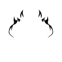 Symmetrical black abstract tribal artwork evoking stylized flame shapes, horns, and stylized wings against a stark white background. vector