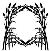 Symmetrical Black and White Illustration of Wheat Framing a DiamondShaped Negative Space, Modern . vector