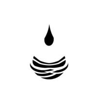 Abstract monochrome minimalist featuring a single water droplet above a stylized wavy bowllike shape on a white background. vector