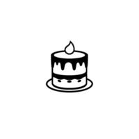 Simple Black White Cake with Drizzled Chocolate, Single Candle on Top, and Round Base on White. vector